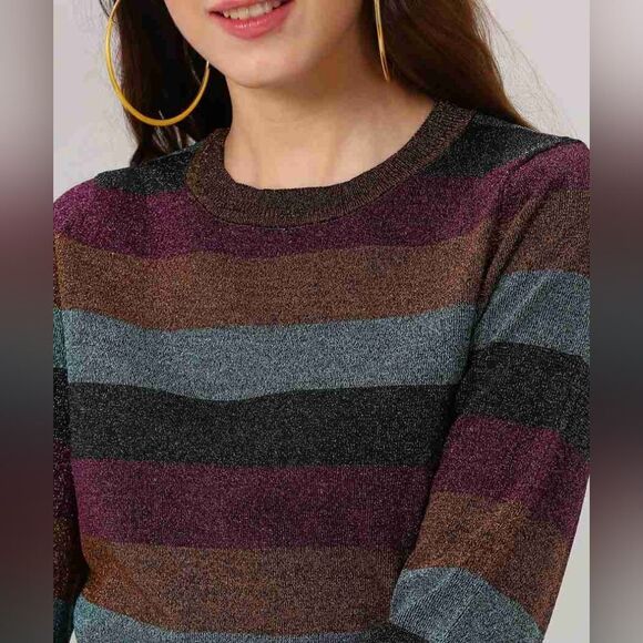 Forever 21 Contemporary Size Large Striped Round‎ Neck Multicolor Sweater - Picture 1 of 12
